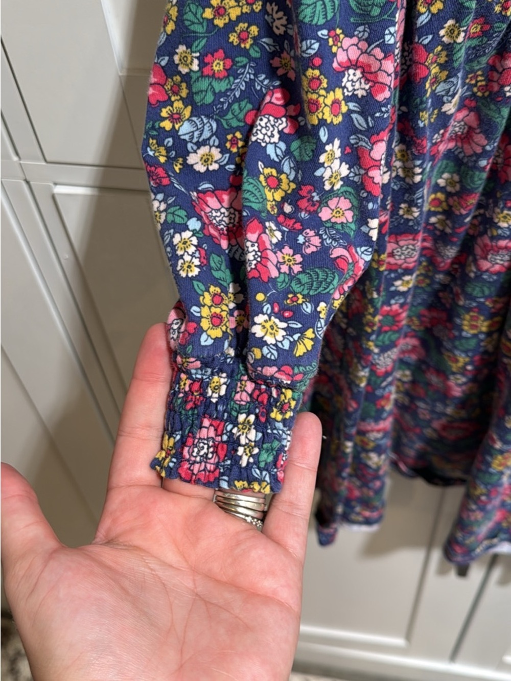 Mini Boden Navy Floral Smocked Dress with Pink & Yellow Accents - Picture 5 of 5
